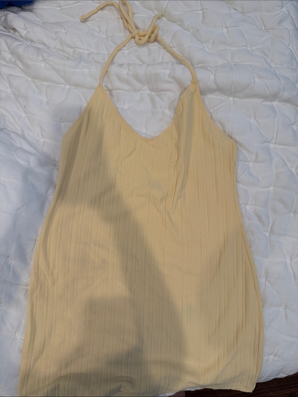 Women’s Halter Ribbed Dress - Butter Yellow
